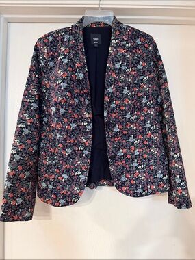 GAP Navy Floral Open-Front Blazer with Red & Pink Flowers